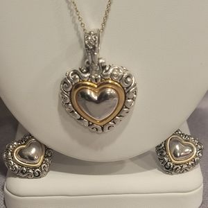 Brighton Heart Pendant & Earrings Set with/ Krementz Necklace
